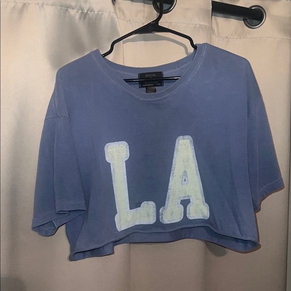 Social Culture Tops - Blue Crop Top with 'LA' Design